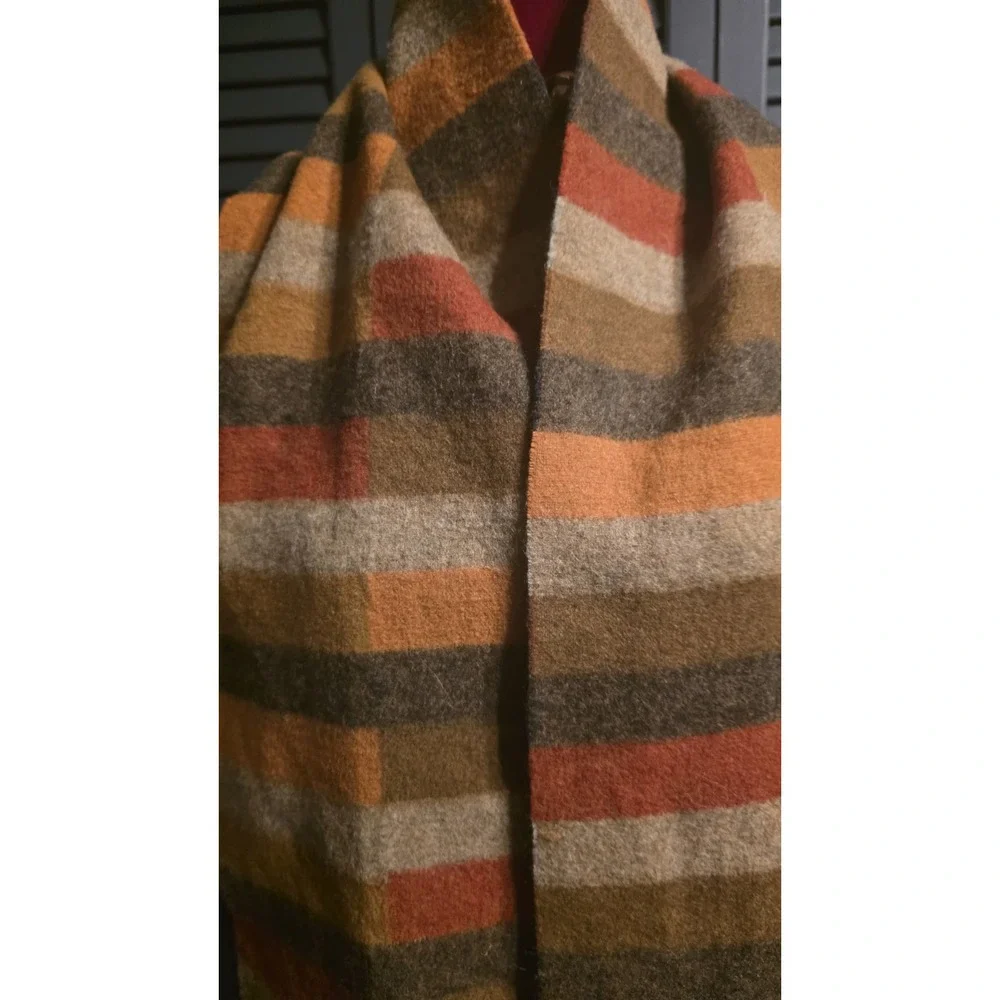 Eddie Bauer Wool & Cashmere knit scarf orange brown tan Geometric Fringe 75x10